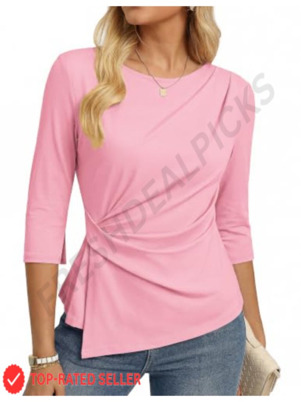 Women's Peplum Blouse Dressy Casual 3/4 Sleeve Boat Neck Top